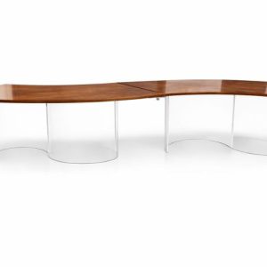 Mesa tampo curvo madeira pés acrilico